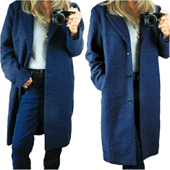 J. Jill Jackets & Blazers - J.JILL WM M BLUE LINED WOOL MIX WINTER OVERCOAT